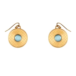 Salamander Cabochon Aquamarine & Gold Earrings