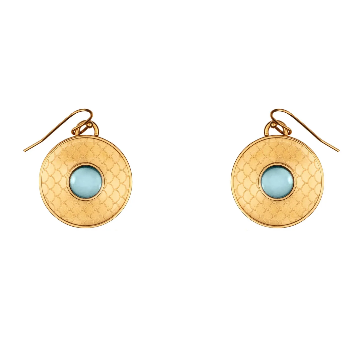 Salamander Cabochon Aquamarine & Gold Earrings