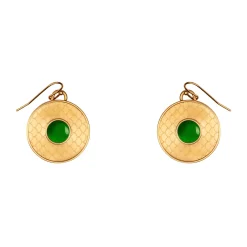 Salamander Cabochon Emerald & Gold Earrings