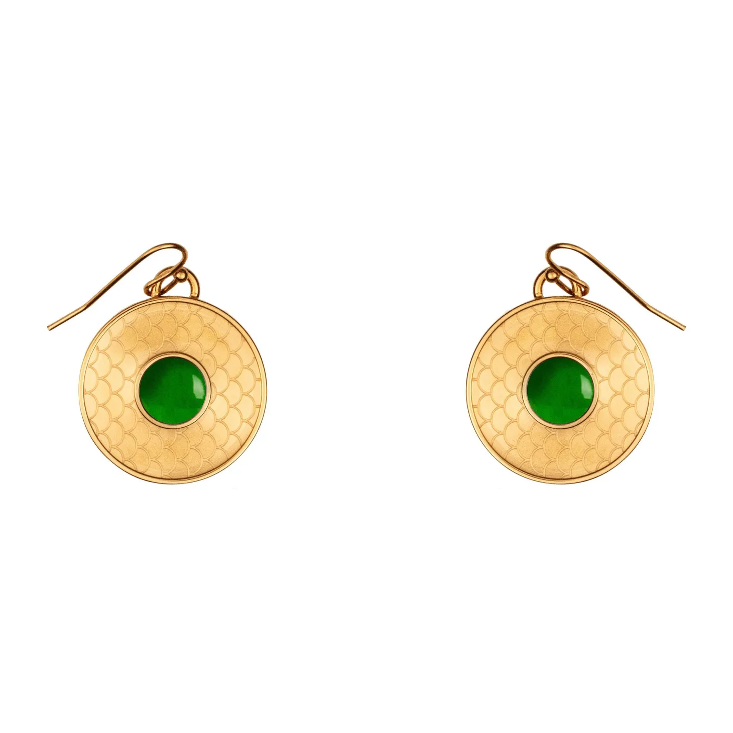 Salamander Cabochon Emerald & Gold Earrings
