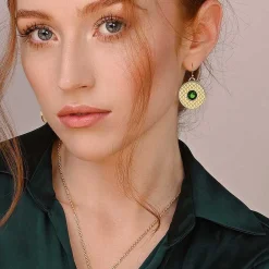 Salamander Cabochon Emerald & Gold Earrings