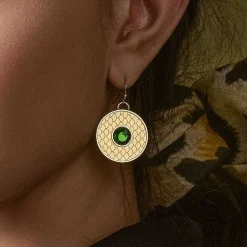 Salamander Cabochon Emerald & Gold Earrings