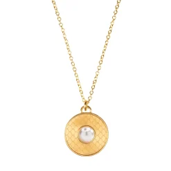 Salamander Cabochon Pearl & Gold Necklace