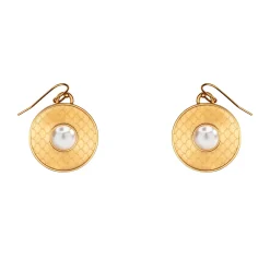 Salamander Cabochon Pearl & Gold Earrings