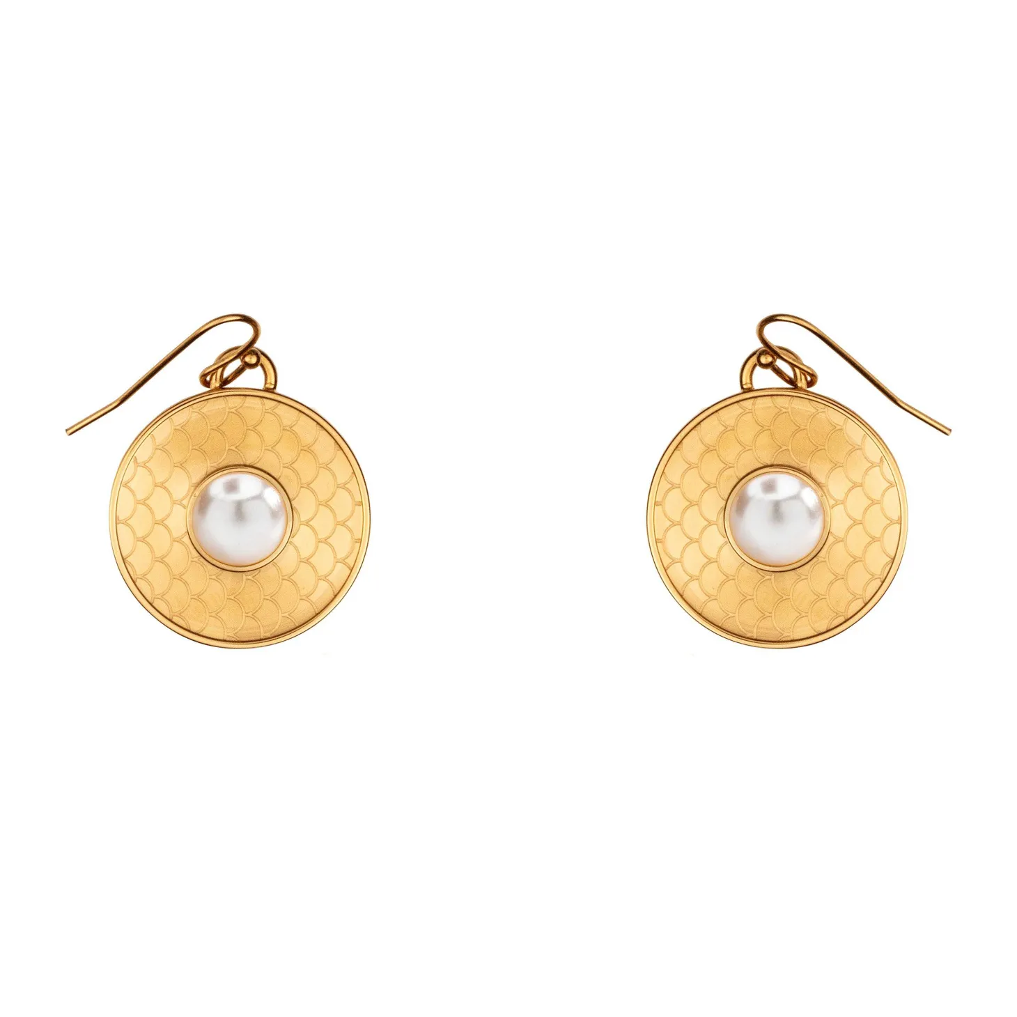 Salamander Cabochon Pearl & Gold Earrings