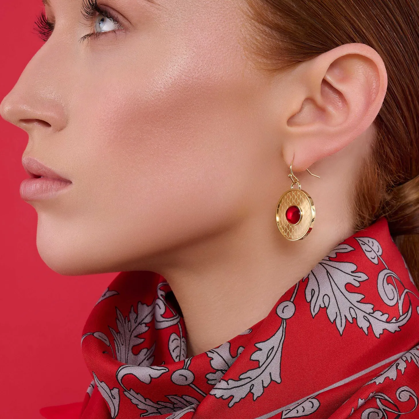 Salamander Cabochon Ruby & Gold Earrings