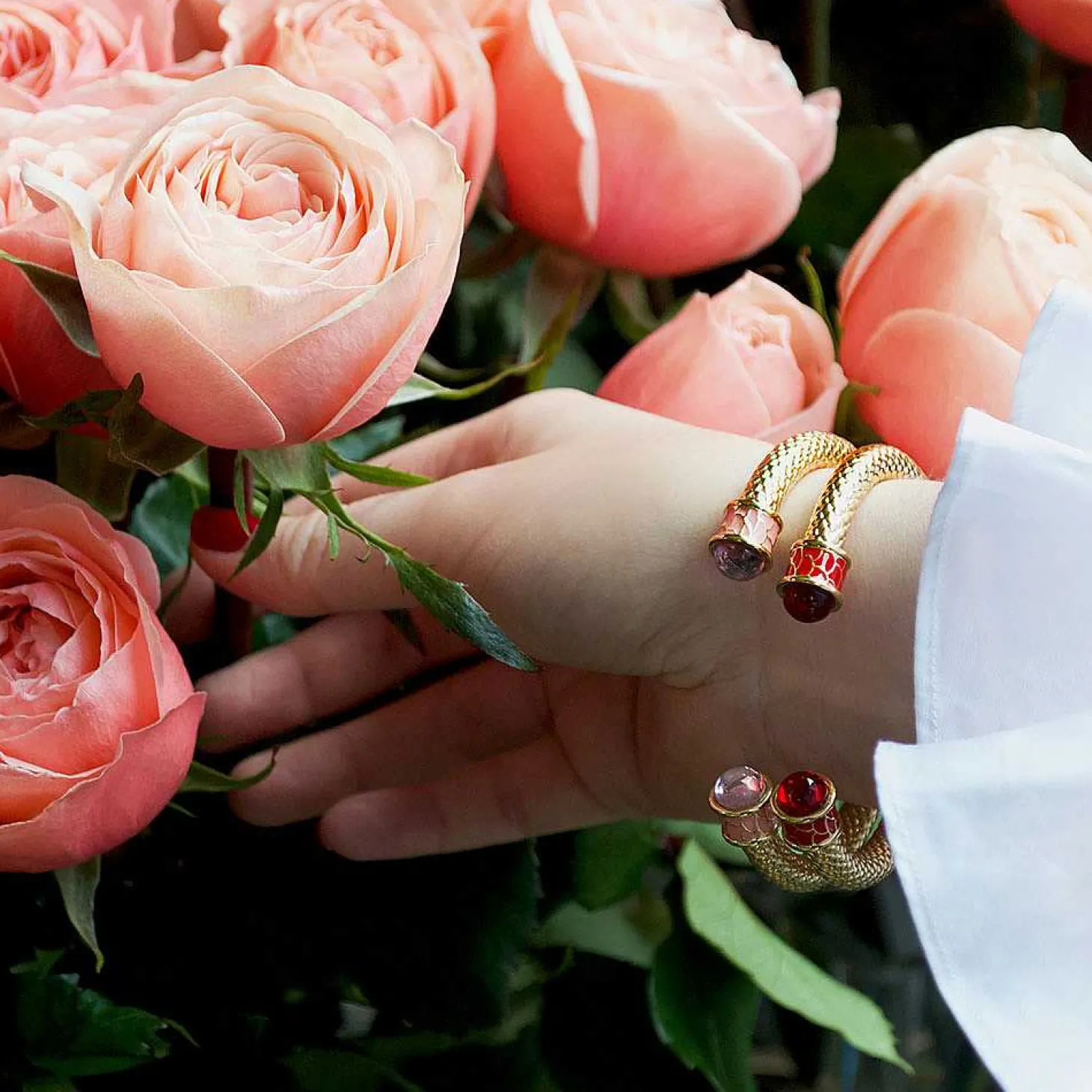 Salamander Torque Rose Quartz & Gold Bangle | Halcyon Days