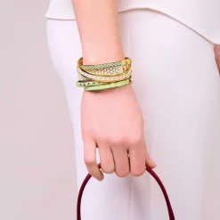 Skinny Bee Cream & Gold Enamel Bangle | Halcyon Days