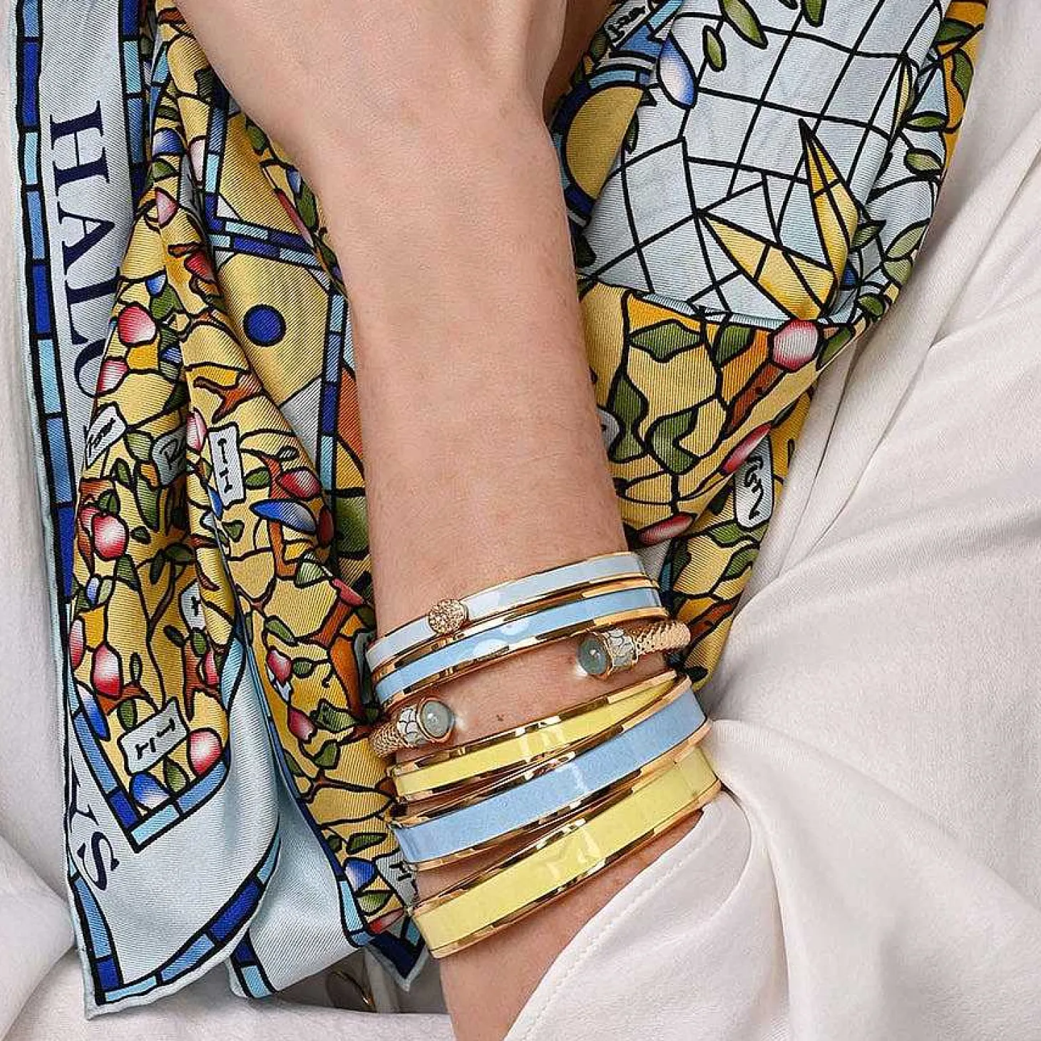 Skinny Buttercup & Gold Enamel Bangle | Halcyon Days