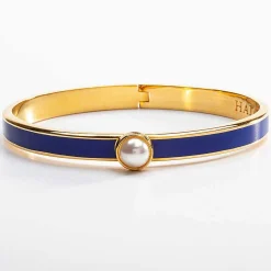 Skinny Cabochon Pearl Cobalt & Gold Bangle | Halcyon Days