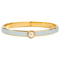 Skinny Cabochon Pearl Forget-Me-Not & Gold Bangle