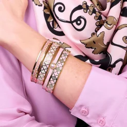 Skinny Chain Pale Pink & Gold Enamel Bangle | Halcyon Days