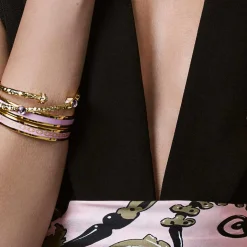 Skinny Chain Pale Pink & Gold Enamel Bangle | Halcyon Days