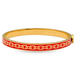Skinny Chain Red & Gold Hinged Enamel Bangle | Halcyon Days