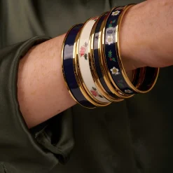 Skinny Navy & Gold Enamel Bangle | Halcyon Days