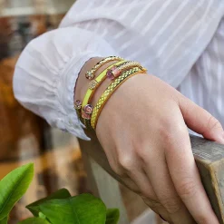 Skinny Pave Button Buttercup Gold Bangle | Halcyon Days
