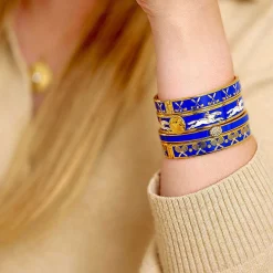 Skinny Pave Button Cobalt & Gold Bangle | Halcyon Days