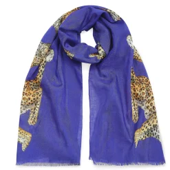 Twin Leopards Cobalt Wool Silk Scarf | Halcyon Days