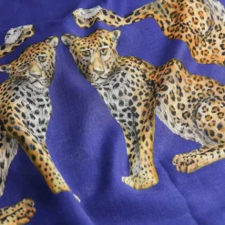 Twin Leopards Cobalt Wool Silk Scarf | Halcyon Days